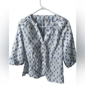 Sonoma 3/4 Sleeve Print Blouse in Blue Jacqu Size Medium